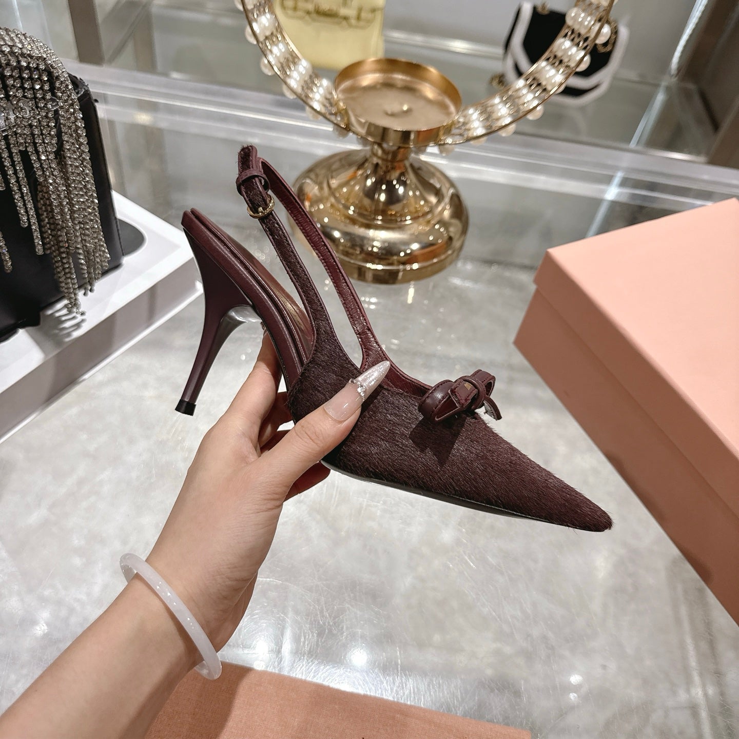 Miu 26 High Heel Slingback 80 Burgundy Suede Leather 592100