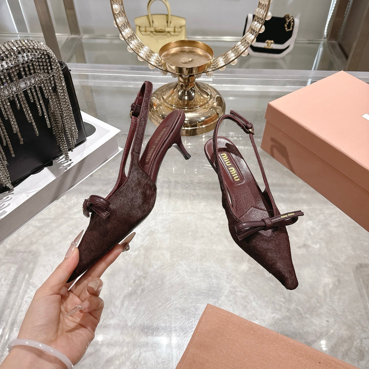 Miu 26 High Heel Slingback 45 Burgundy Suede Leather 592096