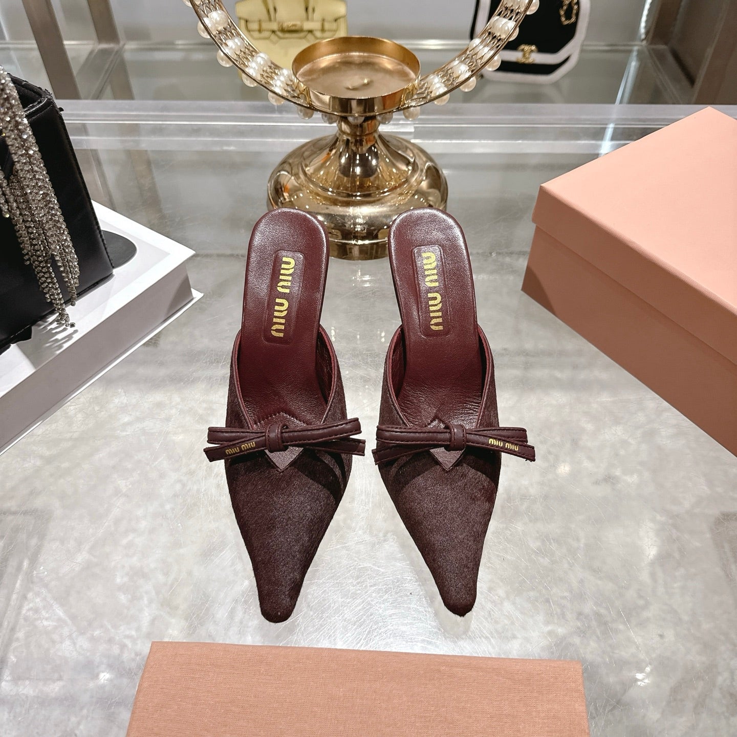 Miu 26 Pointed Toe High Heel Burgundy Suede Sheepskin 592088