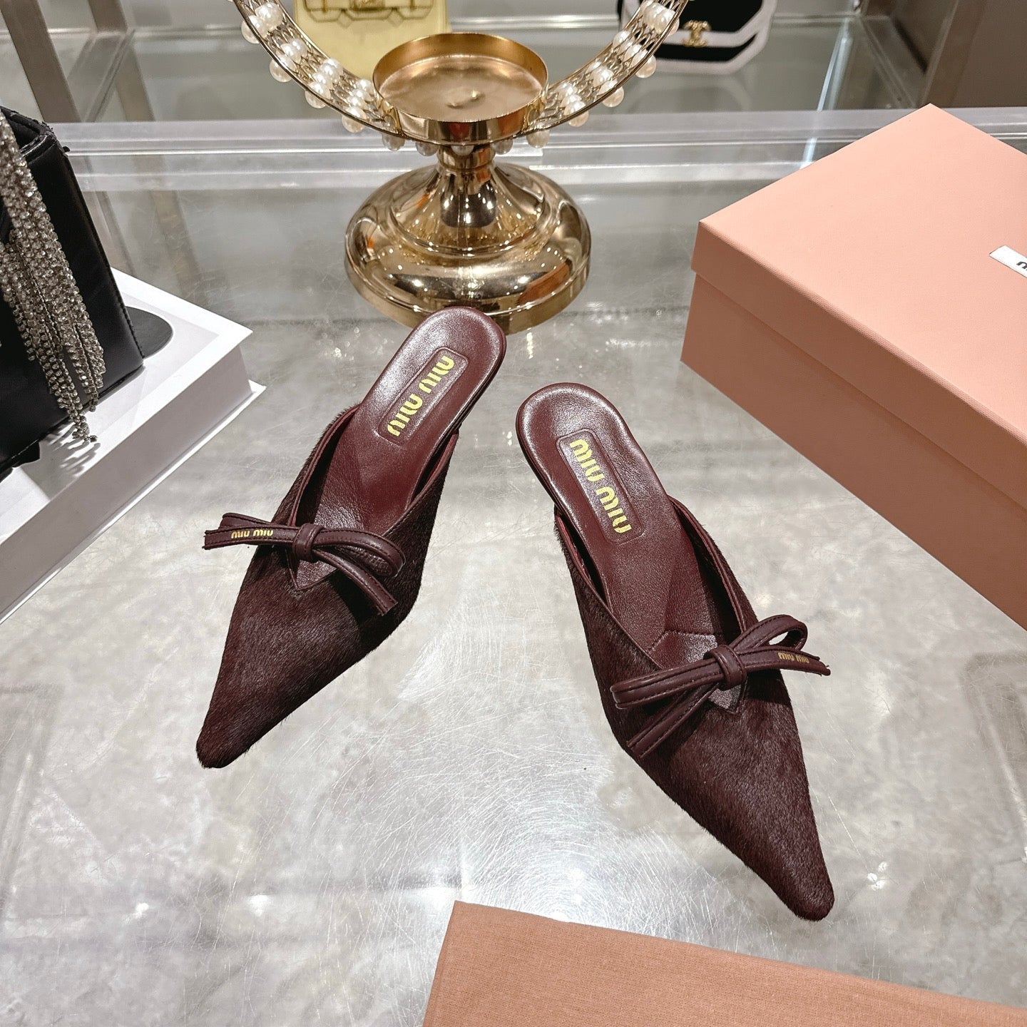Miu 26 Pointed Toe Mule 45 Burgundy Suede Sheepskin 592092