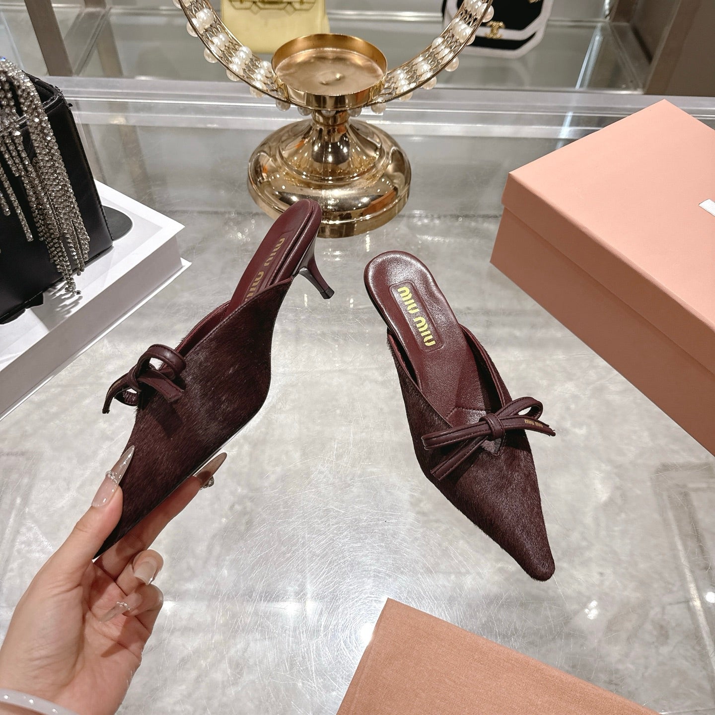 Miu 26 Pointed Toe Mule 45 Burgundy Suede Sheepskin 592092