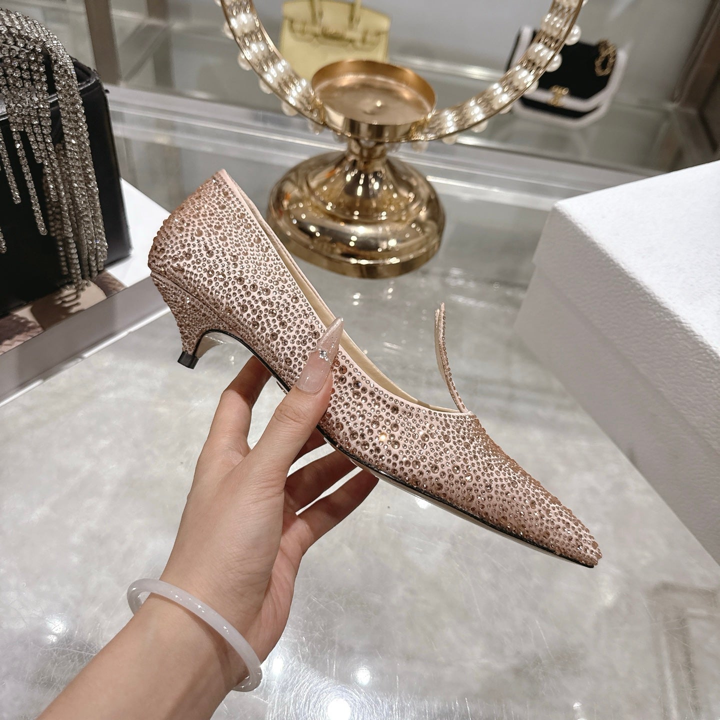 CD 26 Pump 35mm Beige Full Diamond Sheepskin 592201