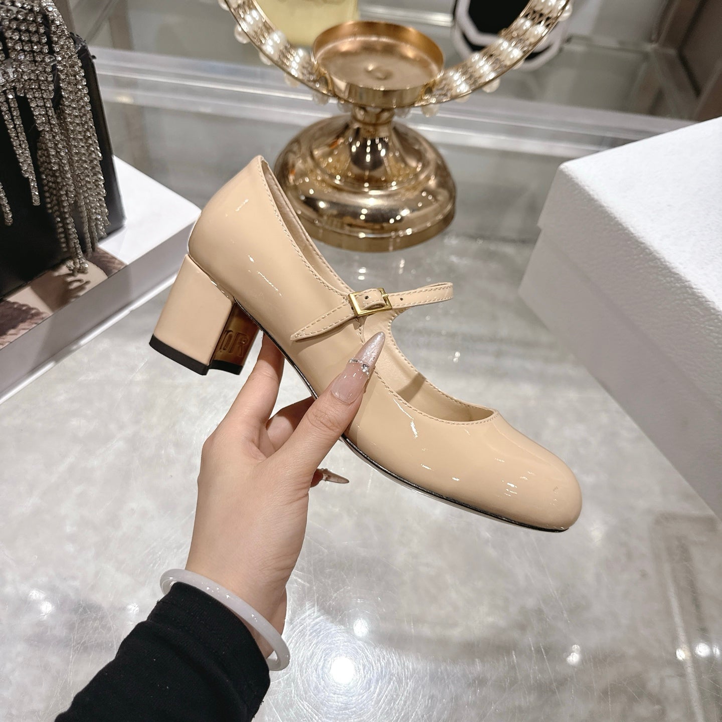 CD 26 Lolita High-Heeled 40 Beige Patent Leather 592219