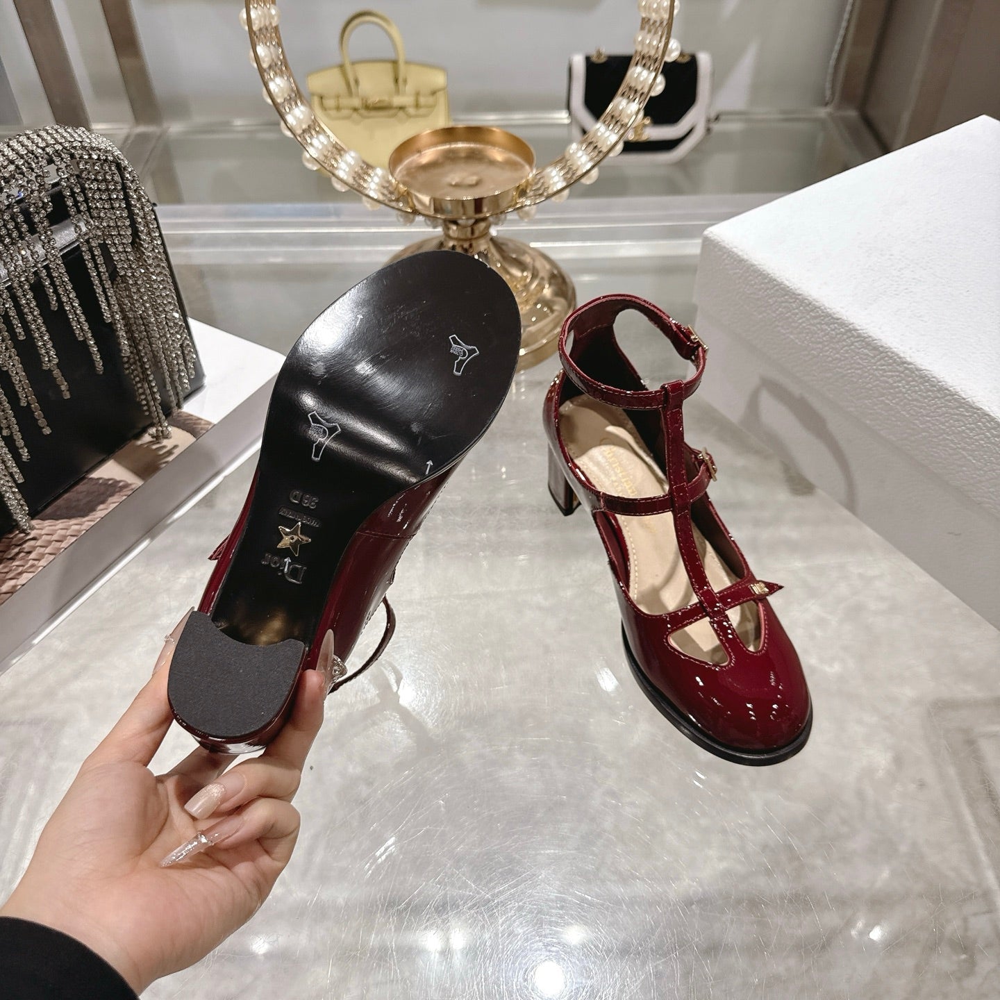 CD 26 Heel Mary Jane 40 Dark Red Patent Leather 592223