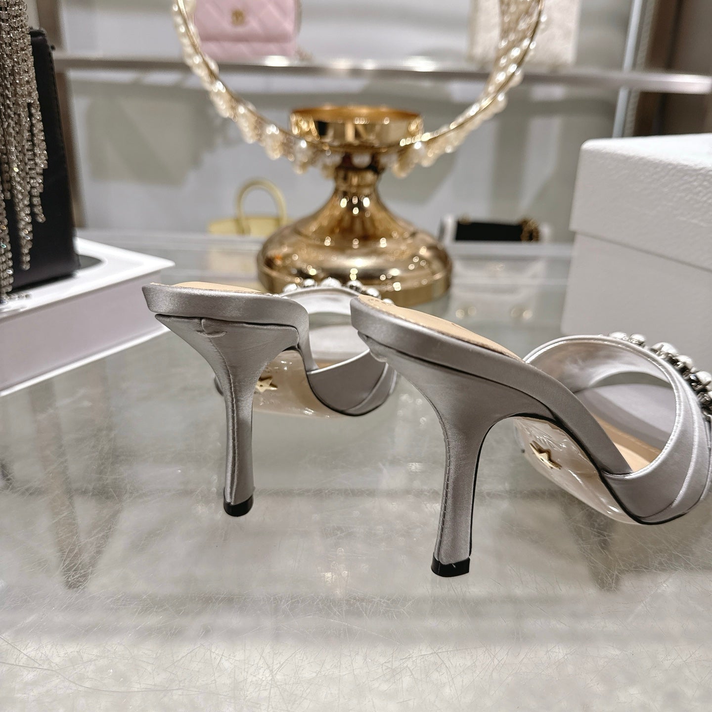 CD 26 High-Heeled Mules 85mm Pearl Gray Leather 592247