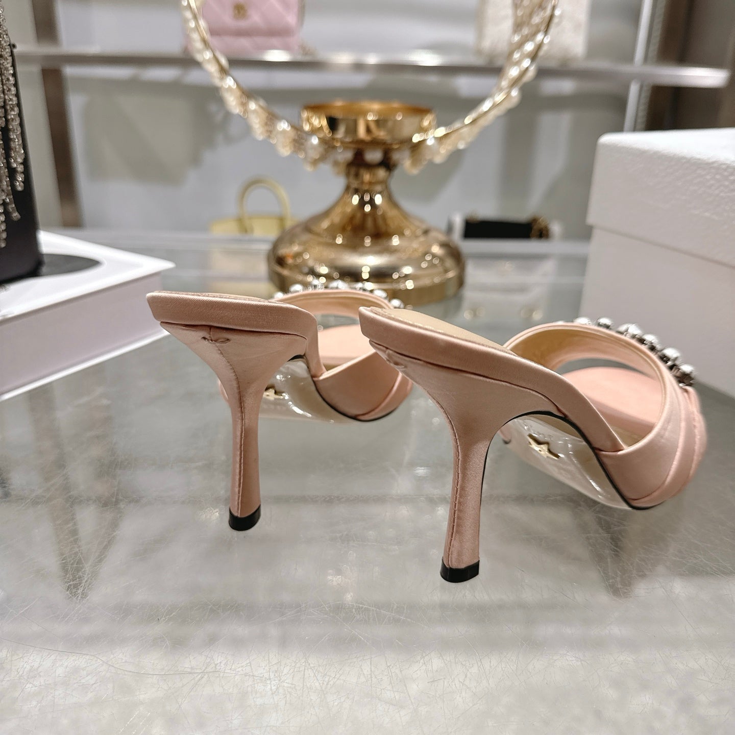 CC 26 High-Heeled Mules 85mm Pearl Light Pink Leather 592248