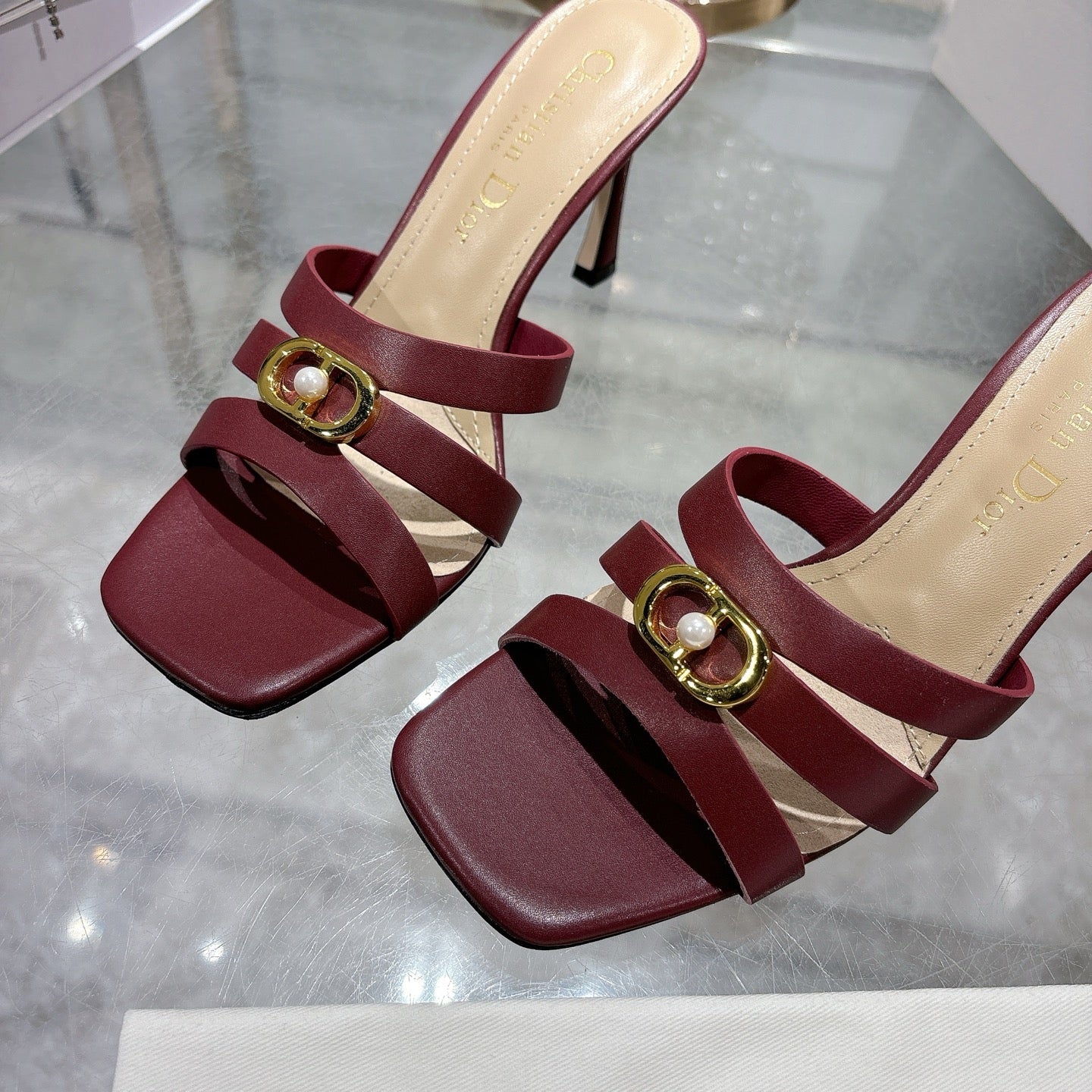 CD 26 High-Heeled Sandals 75mm Dark Red Leather 592254