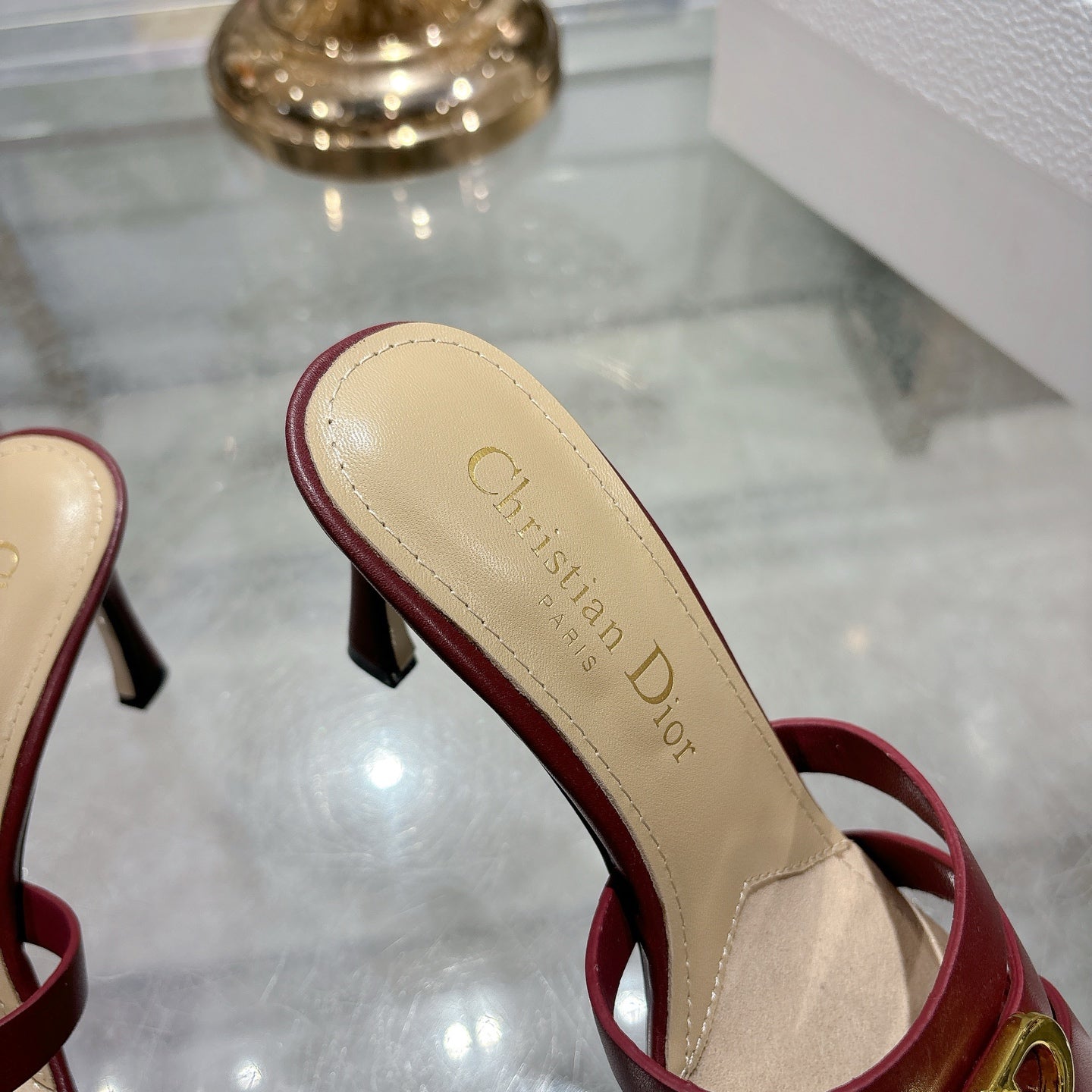 CD 26 High-Heeled Sandals 75mm Dark Red Leather 592254