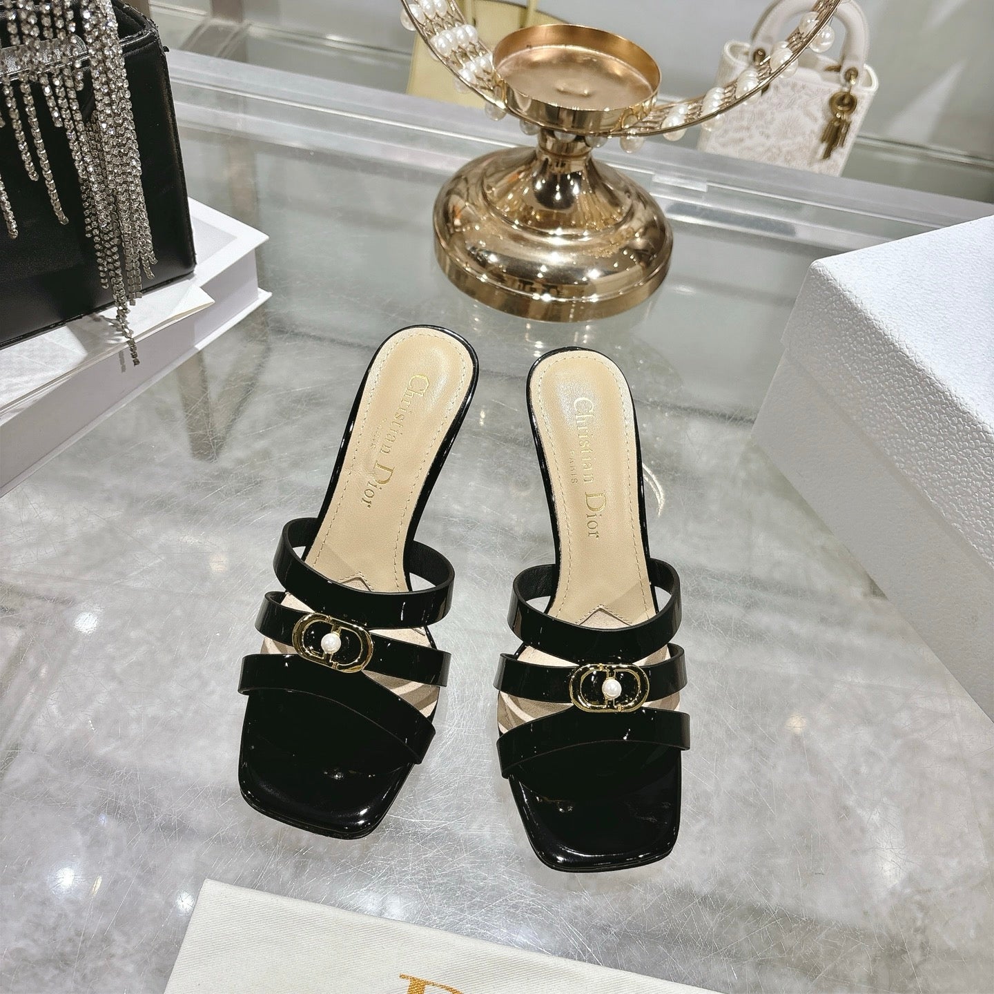 CD 26 High-Heeled Sandals 75mm Black Patent Leather 592258