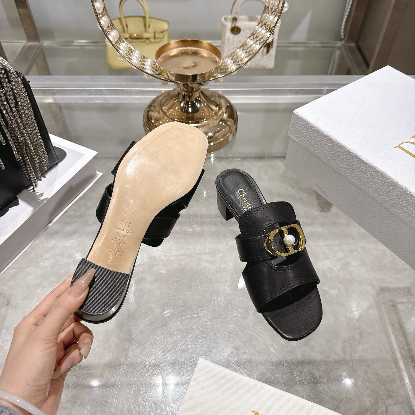 CD 26 Chunky Heel Sandals 35mm  Black Leather 592266