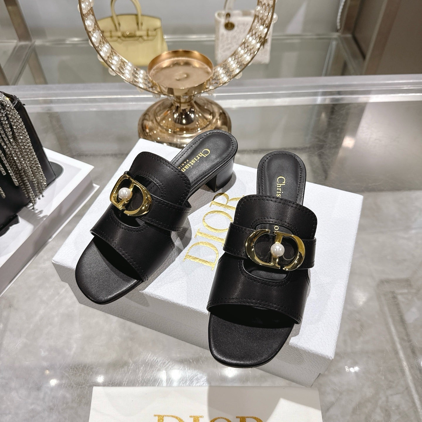 CD 26 Chunky Heel Sandals 35mm  Black Leather 592266