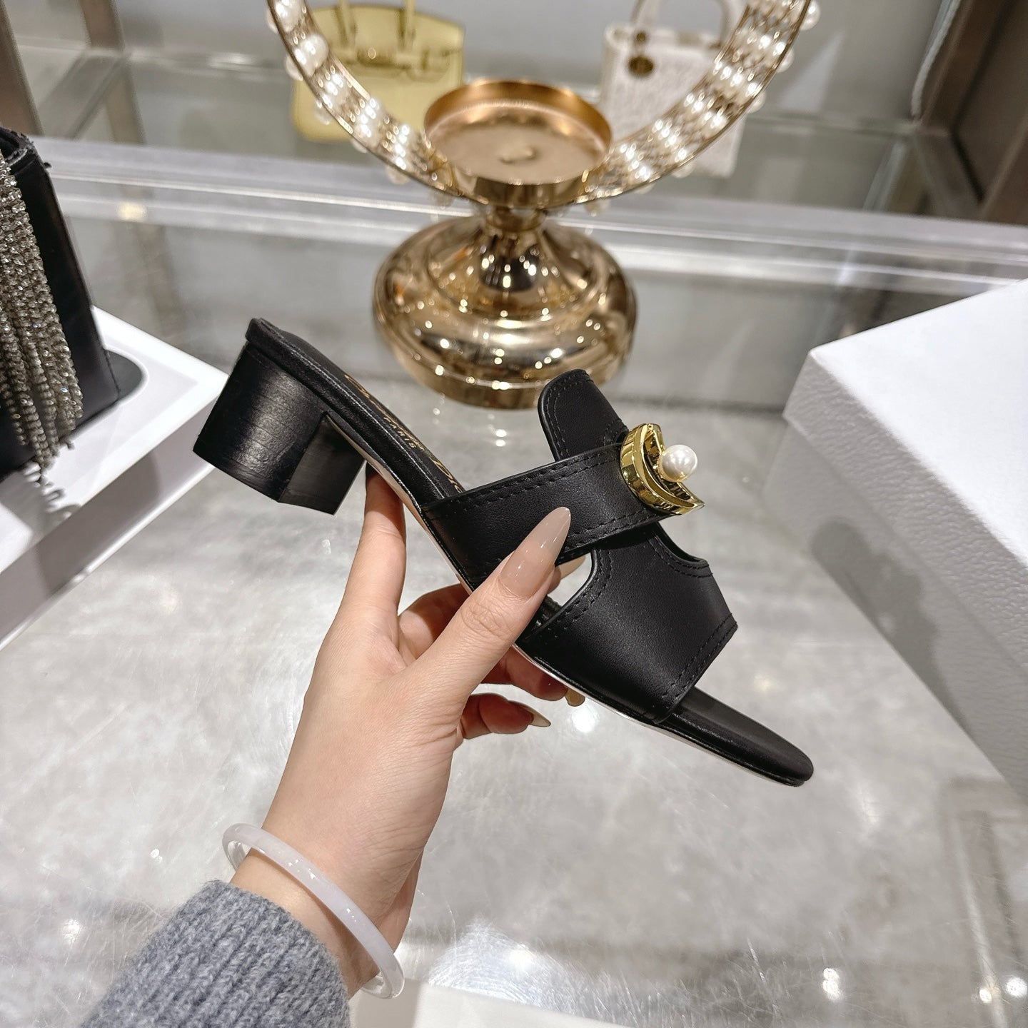 CD 26 Chunky Heel Sandals 35mm  Black Leather 592266