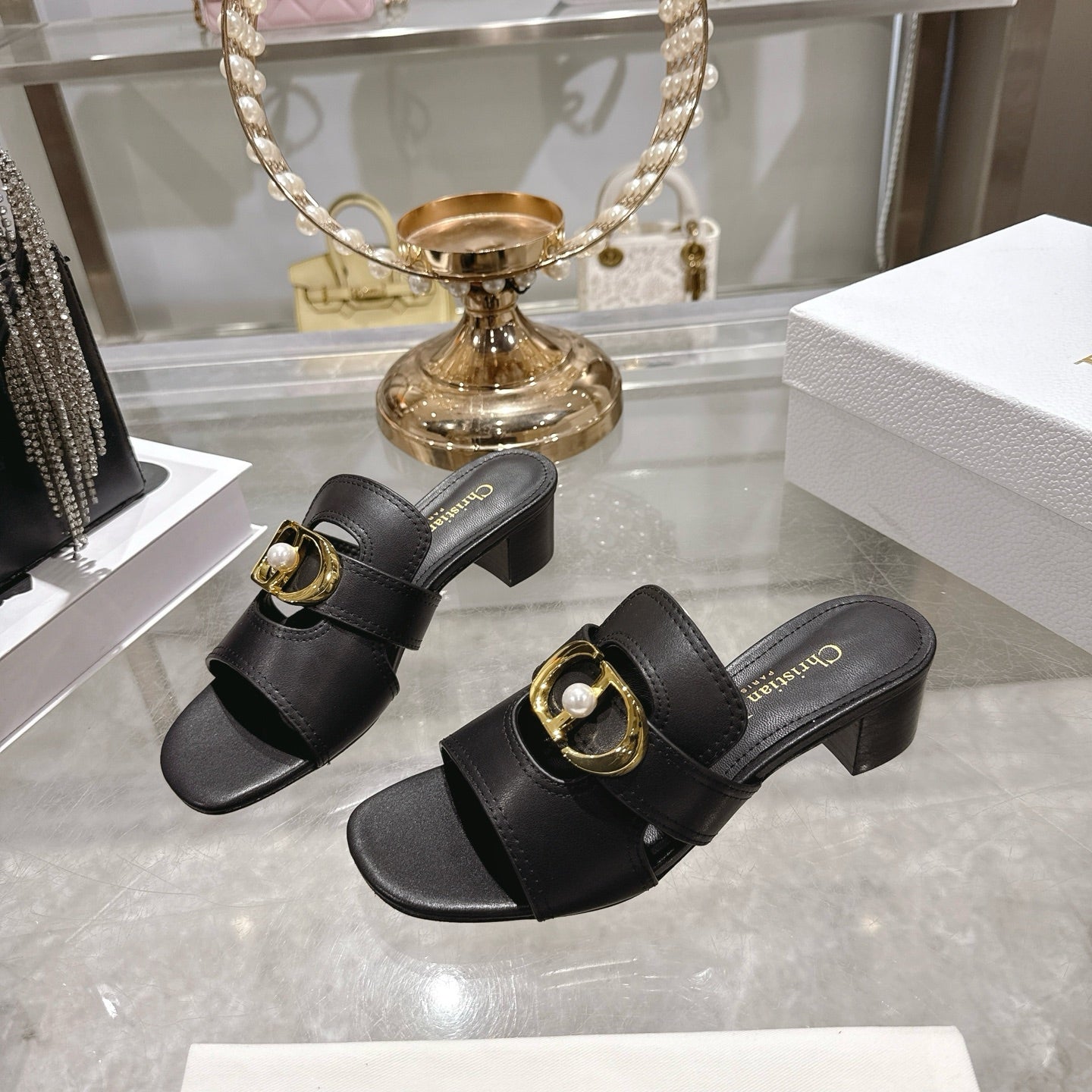 CD 26 Chunky Heel Sandals 35mm  Black Leather 592266