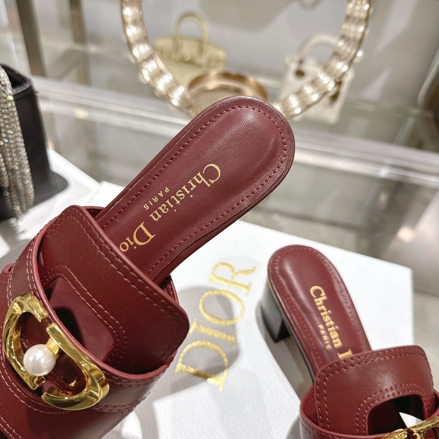 CD 26 Chunky Heel Sandals 35mm   Burgundy Leather 592268