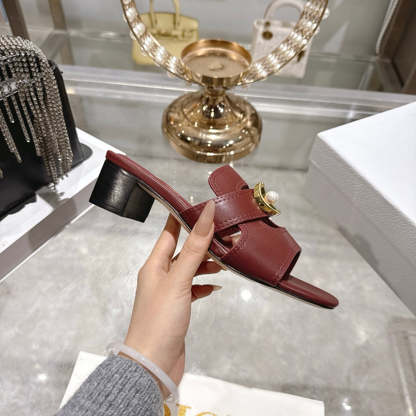 CD 26 Chunky Heel Sandals 35mm   Burgundy Leather 592268