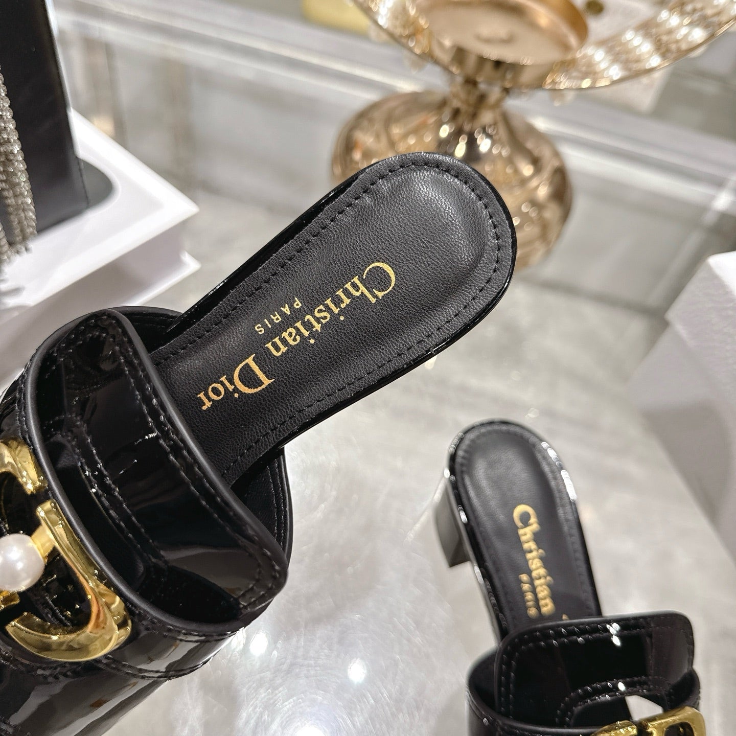 CD 26 Chunky Heel Sandals 35mm Black Patent Leather 592270