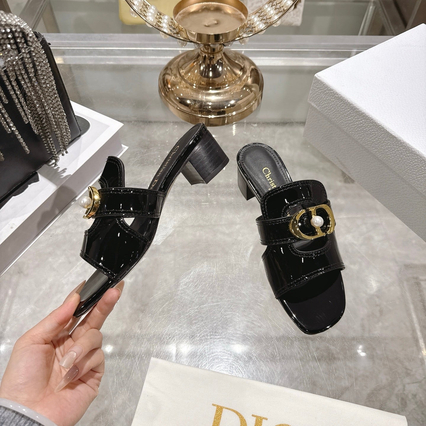 CD 26 Chunky Heel Sandals 35mm Black Patent Leather 592270