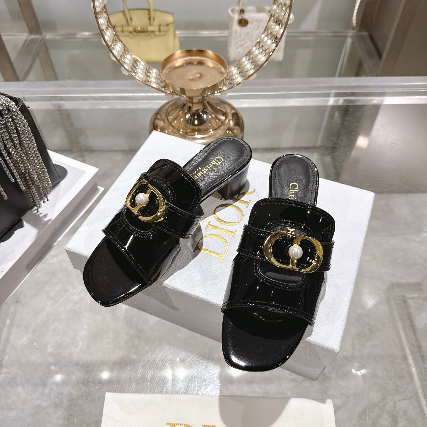 CD 26 Chunky Heel Sandals 35mm Black Patent Leather 592270