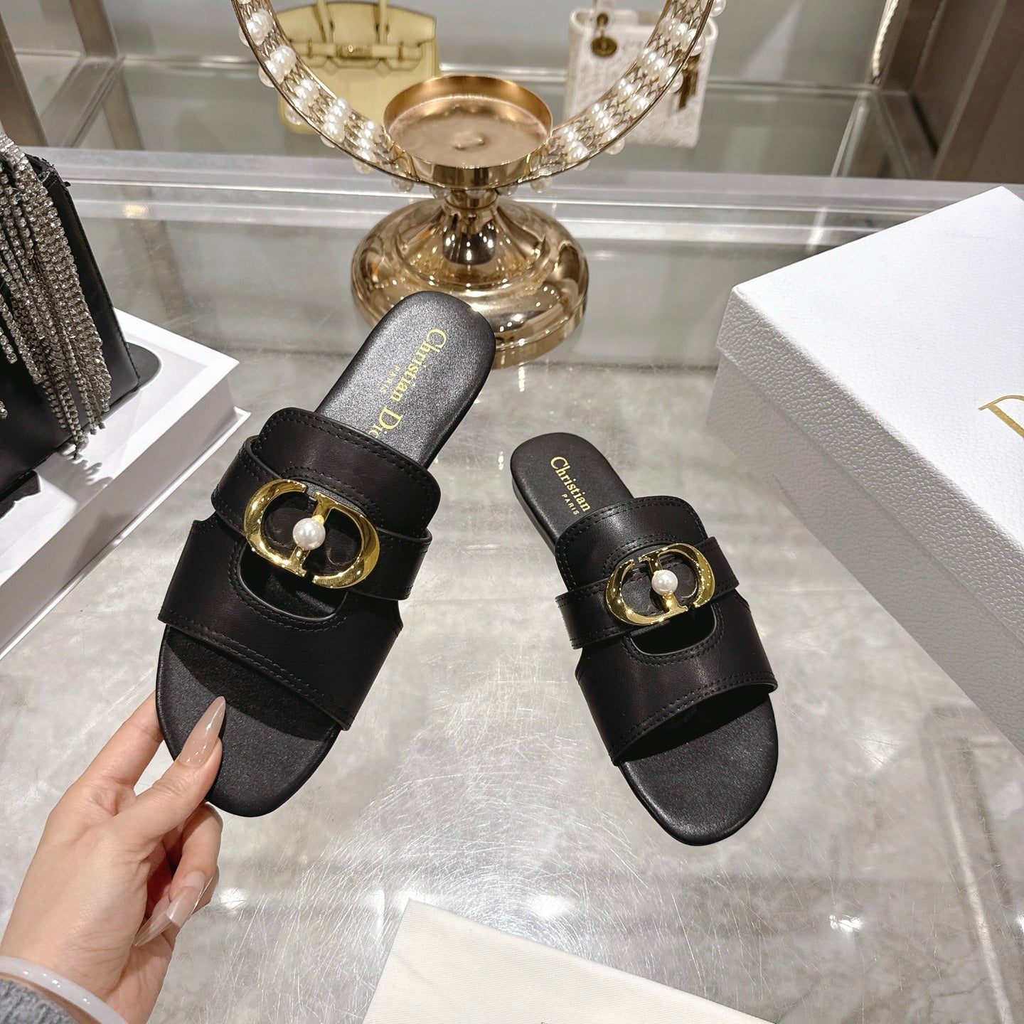 CD 26 Chunky Heel Sandals Black Leather 592273