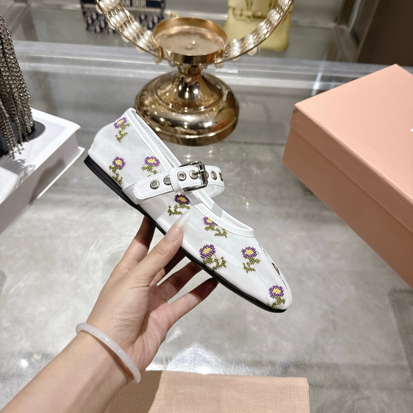 Miumiu 2026 Embroidered Ballet Flats Mesh 951512