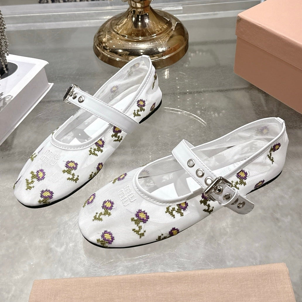 Miumiu 2026 Embroidered Ballet Flats Mesh 951512