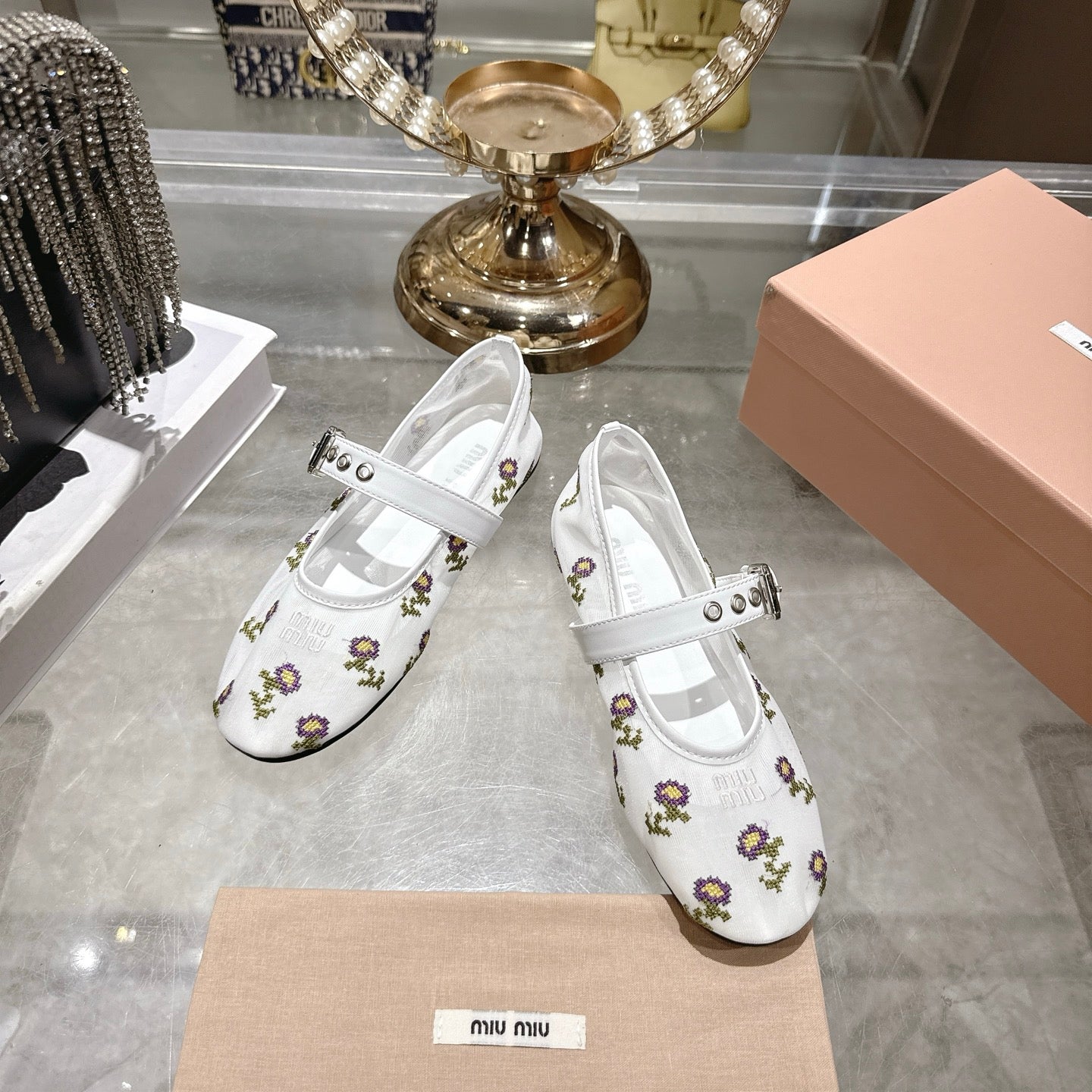 Miumiu 2026 Embroidered Ballet Flats Mesh 951512