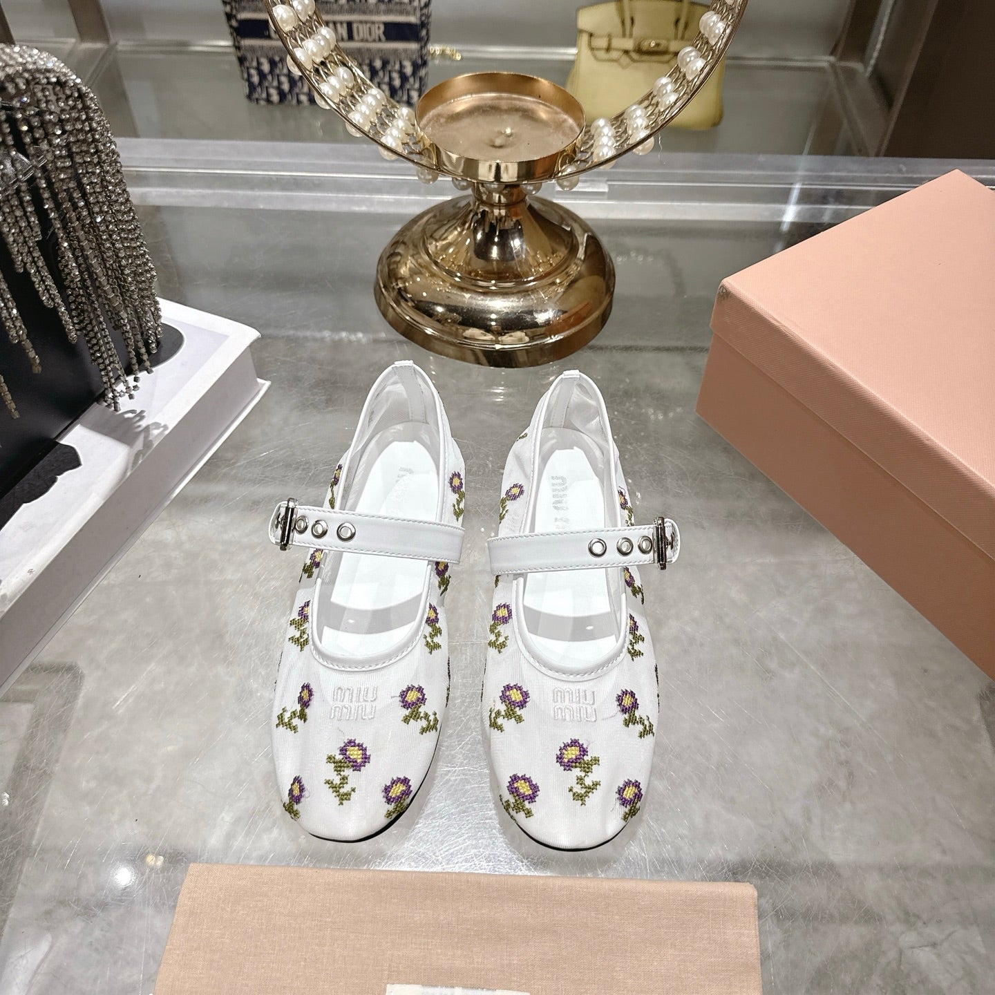 Miumiu 2026 Embroidered Ballet Flats Mesh 951512