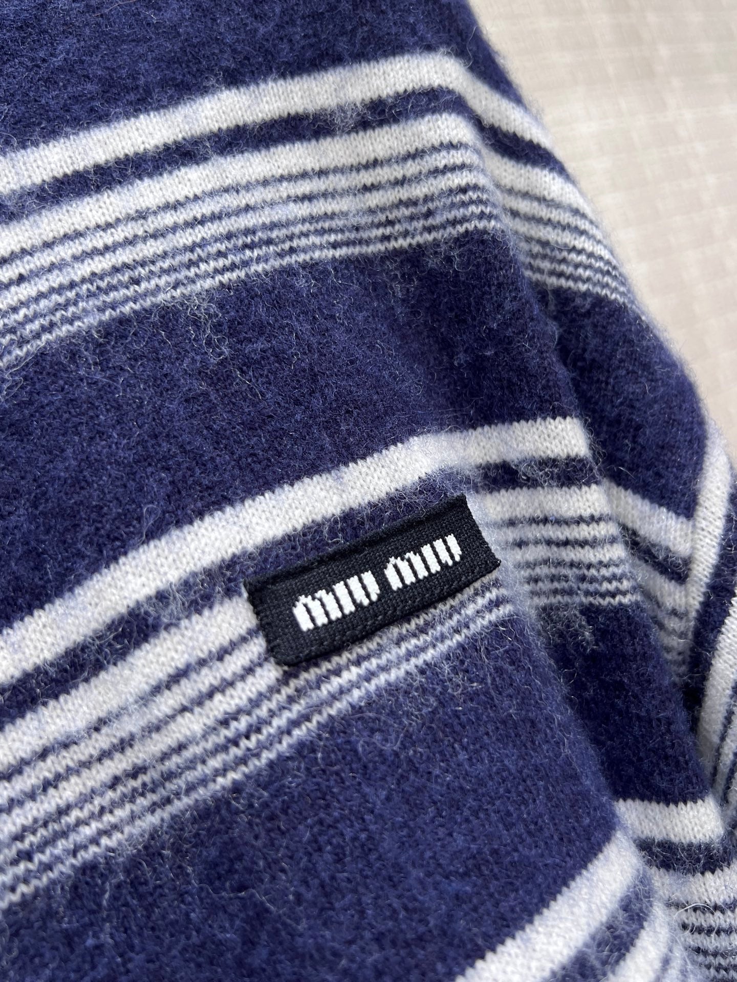 Miumiu 2026 Cardigan Navy Blue mix White Wool 425512