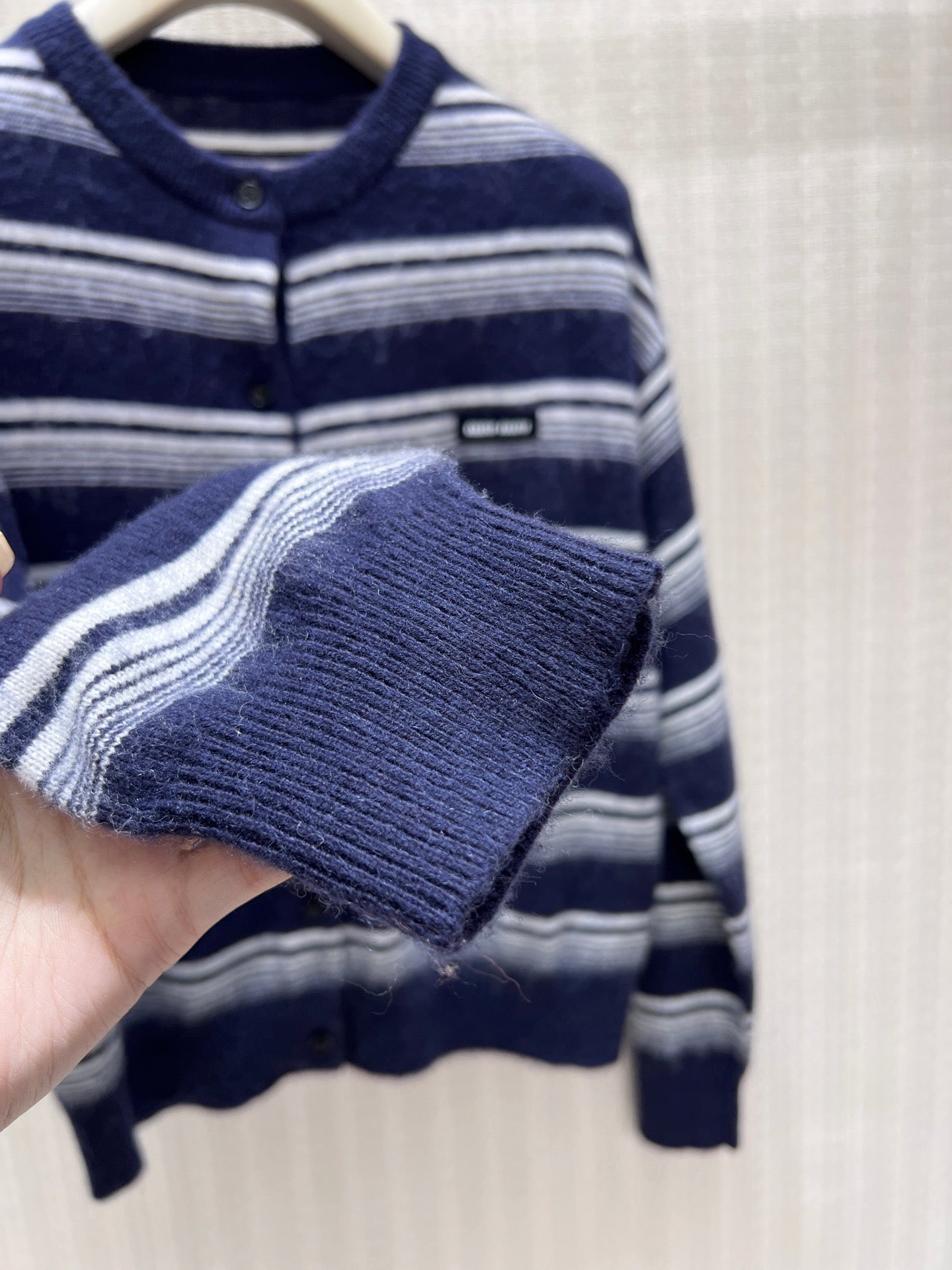 Miumiu 2026 Cardigan Navy Blue mix White Wool 425512