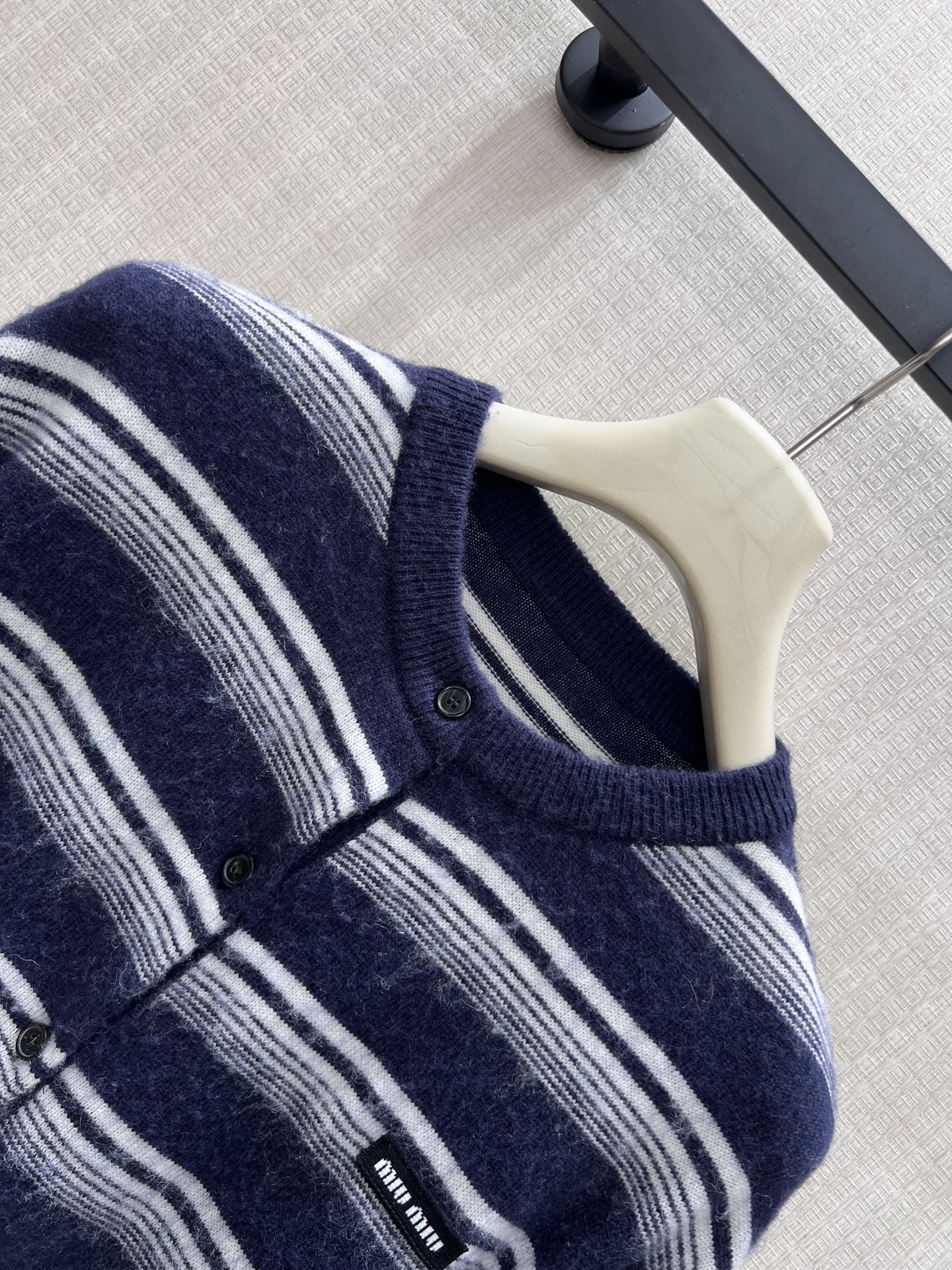 Miumiu 2026 Cardigan Navy Blue mix White Wool 425512