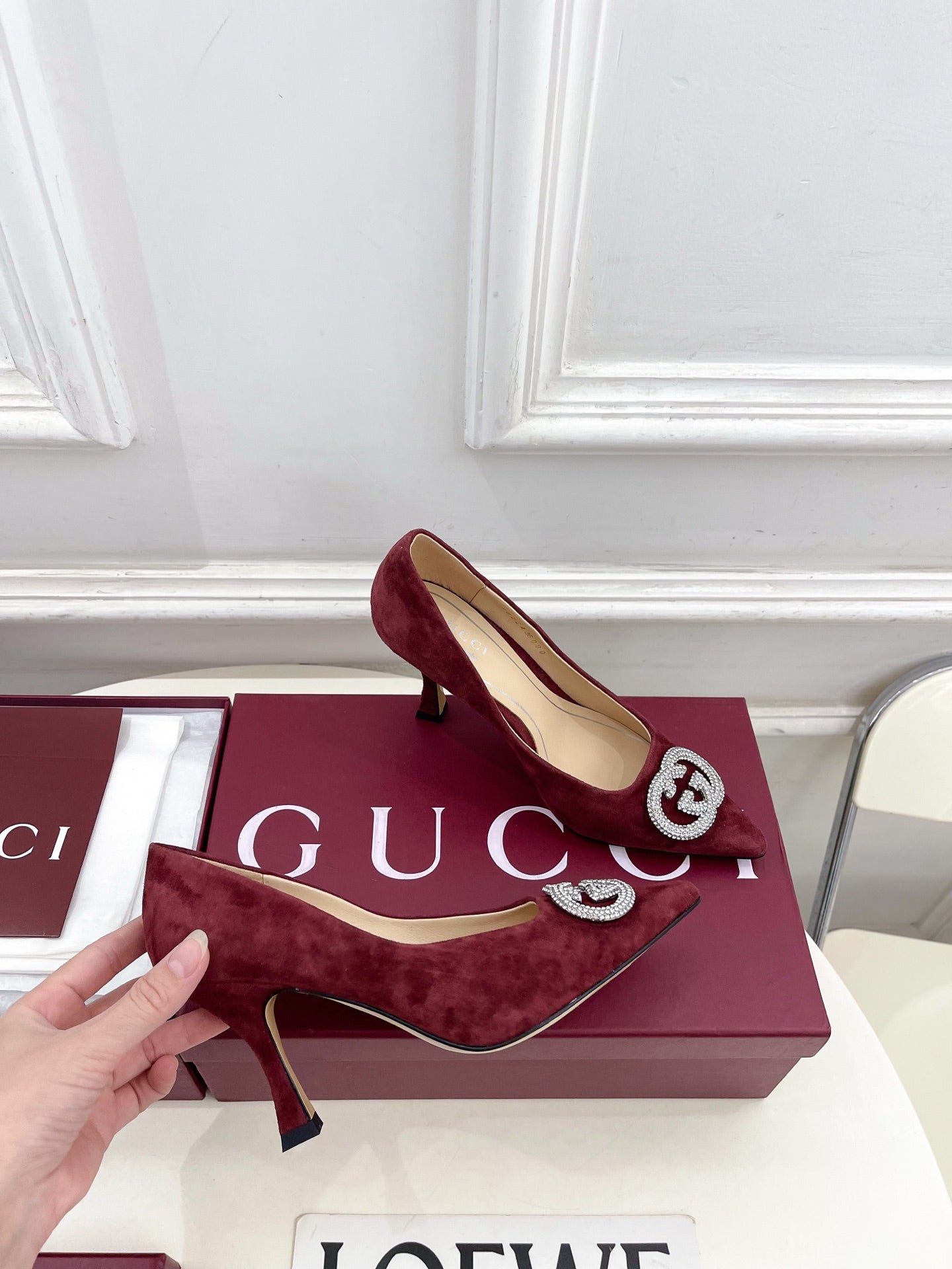 GG 26 High-Heeled 85 Pumps Burgundy Suede 587075