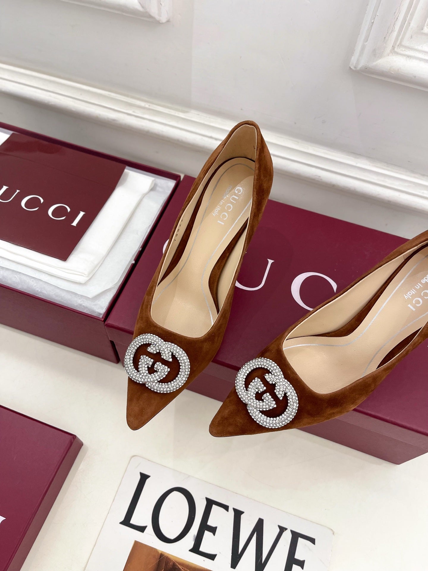 GG 26 High-Heeled 85 Pumps Camel Brown Suede 587076