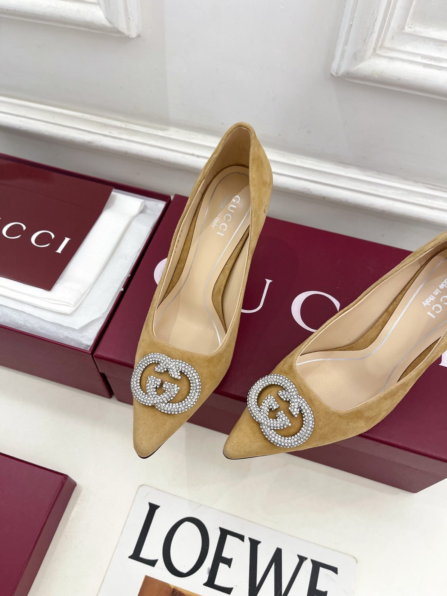 GG 26 High-Heeled 85 Pumps Beige Suede 587077