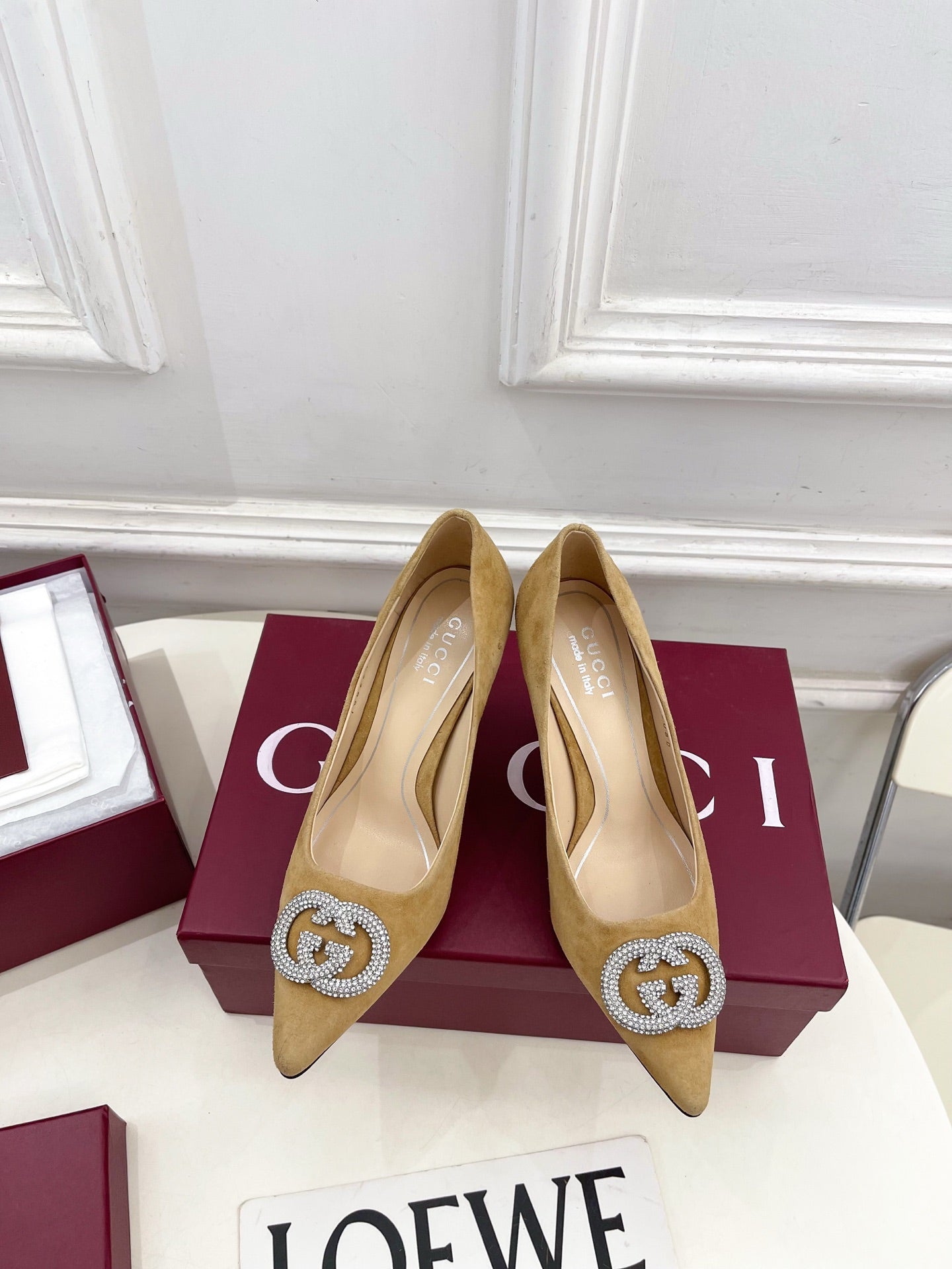 GG 26 High-Heeled 85 Pumps Beige Suede 587077