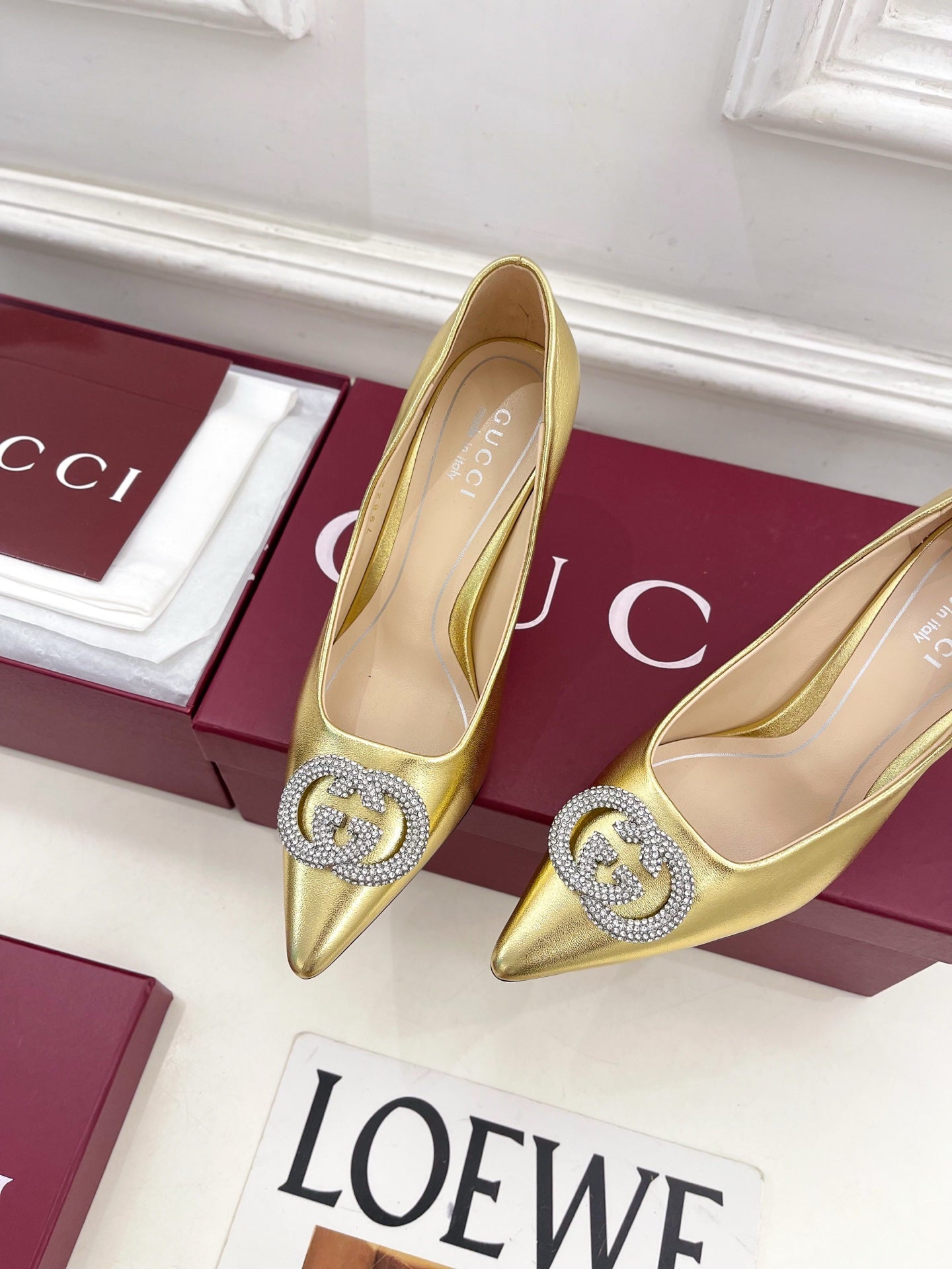 GG 26 High-Heeled 85 Pumps Gold Metallic Cowhide 587078