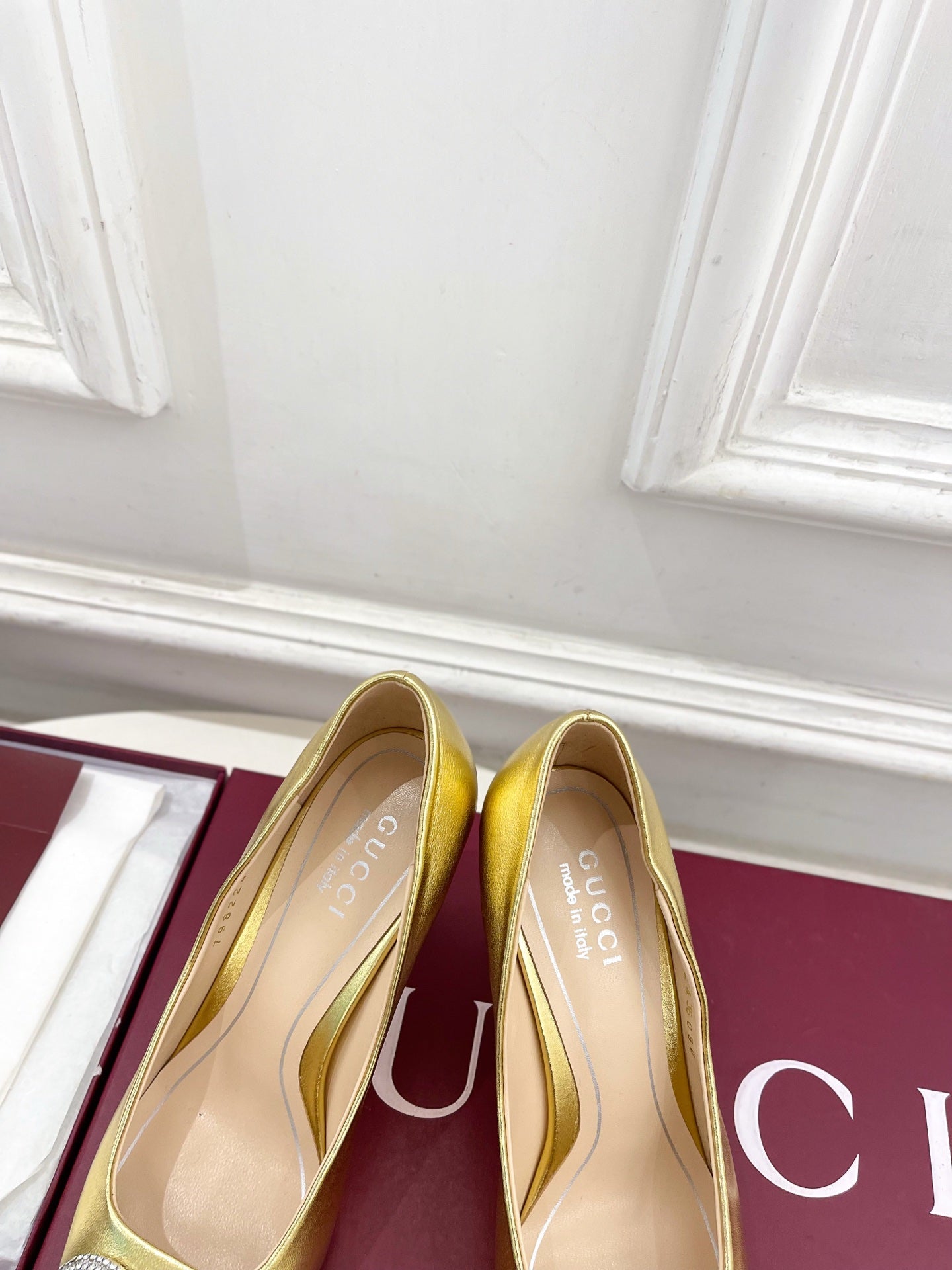 GG 26 High-Heeled 85 Pumps Gold Metallic Cowhide 587078