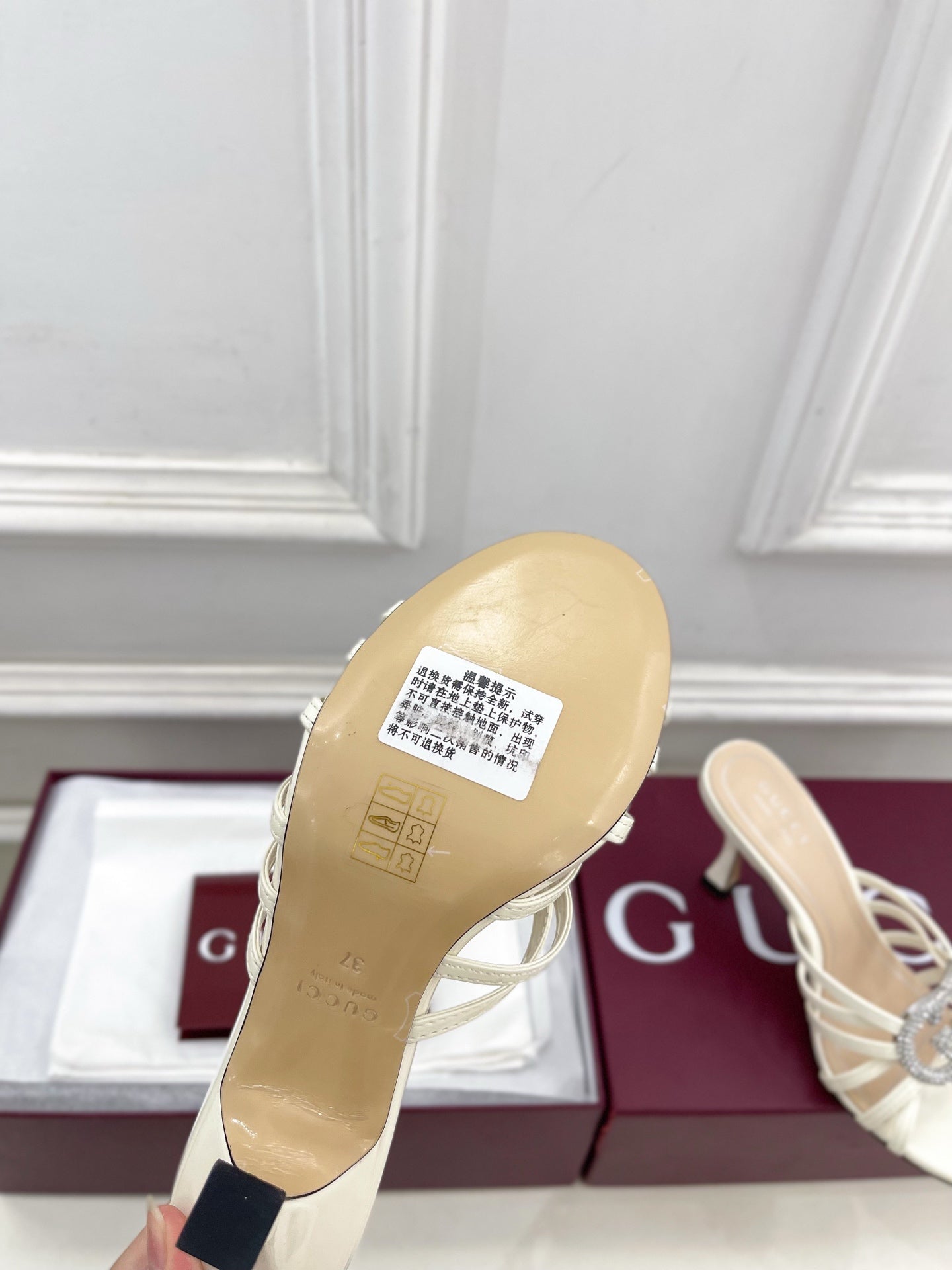 GG 26 High-Heeled Mules 85 White Beige Leather 587084