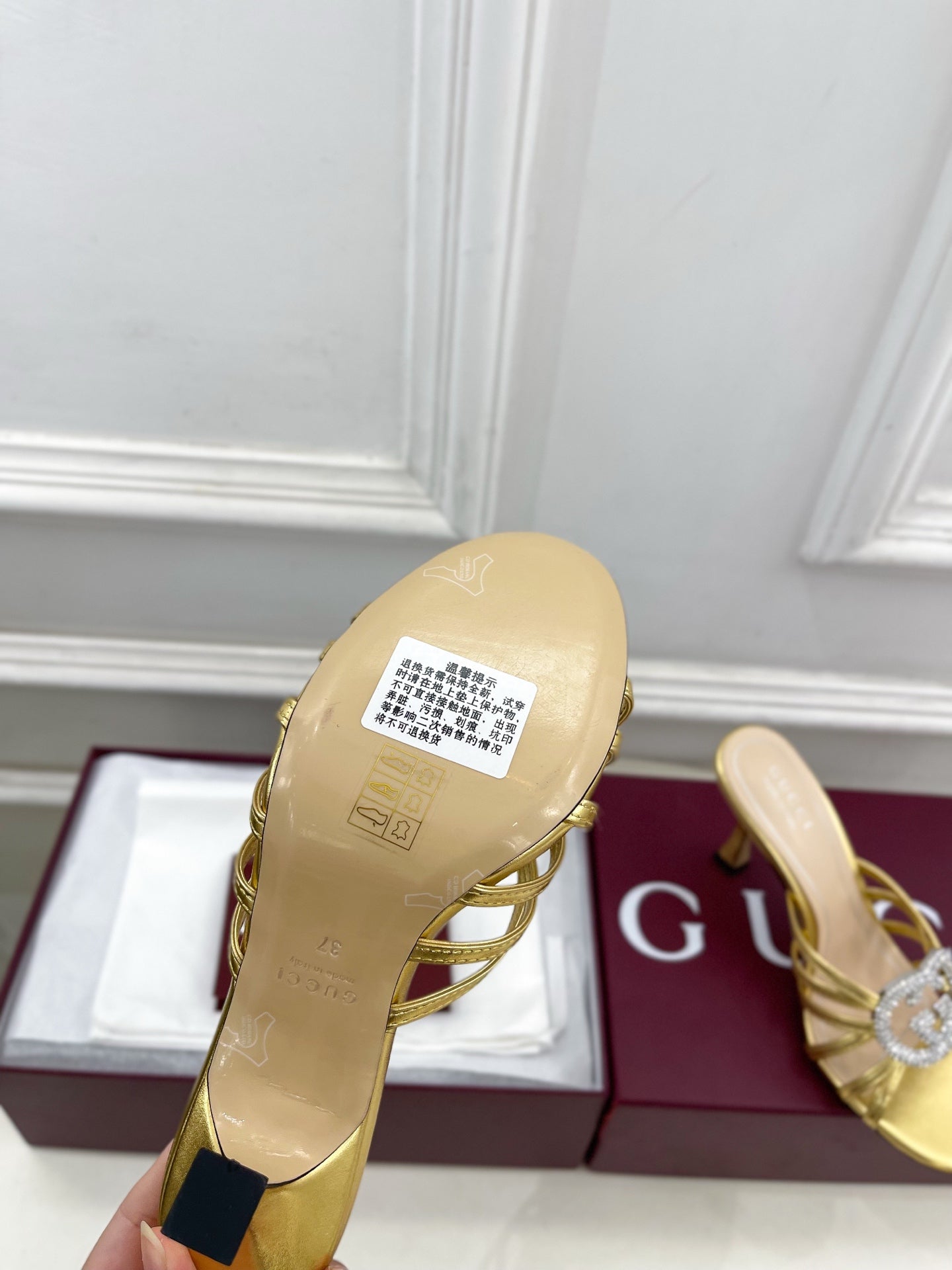 GG 26 High-Heeled Mules 85 Gold Metallic Leather 587087