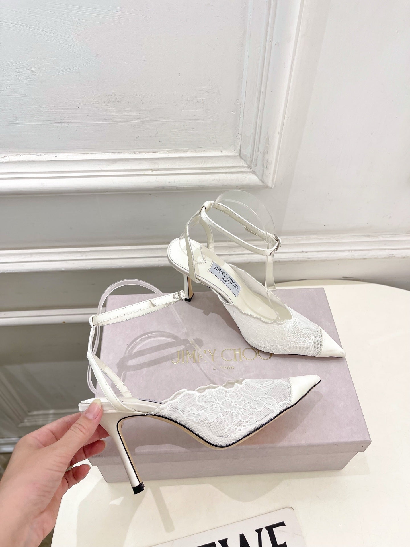 Jimmy Choo 2026 Faiz 90mm Pump White Lace Leather