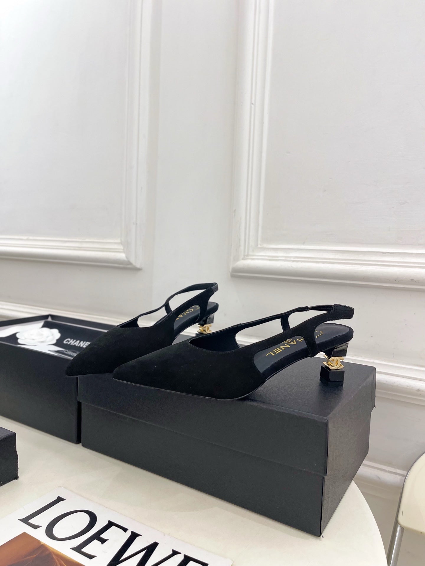 Chanel 2026 Slingback 55mm Black Suede Sheepskin