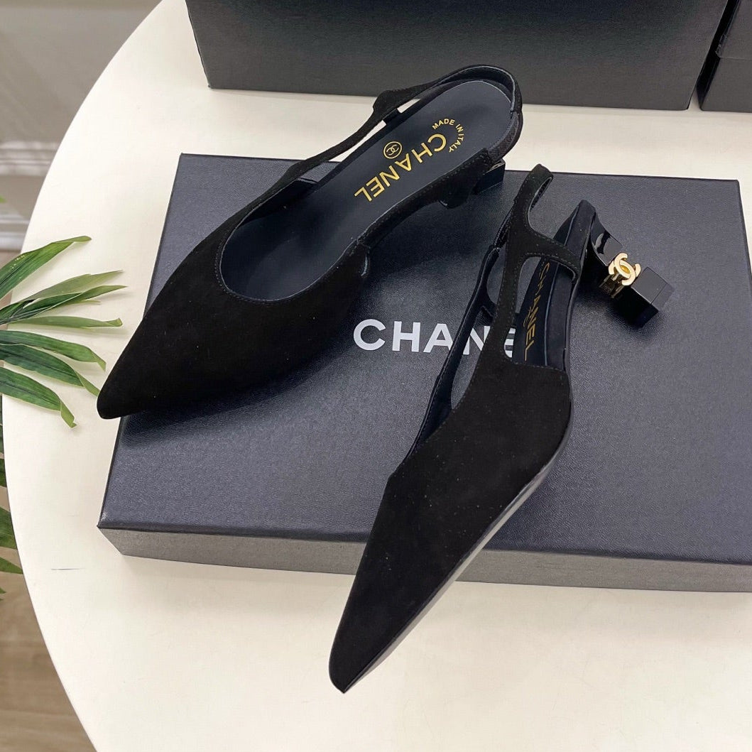 Chanel 2026 Slingback 55mm Black Suede Sheepskin