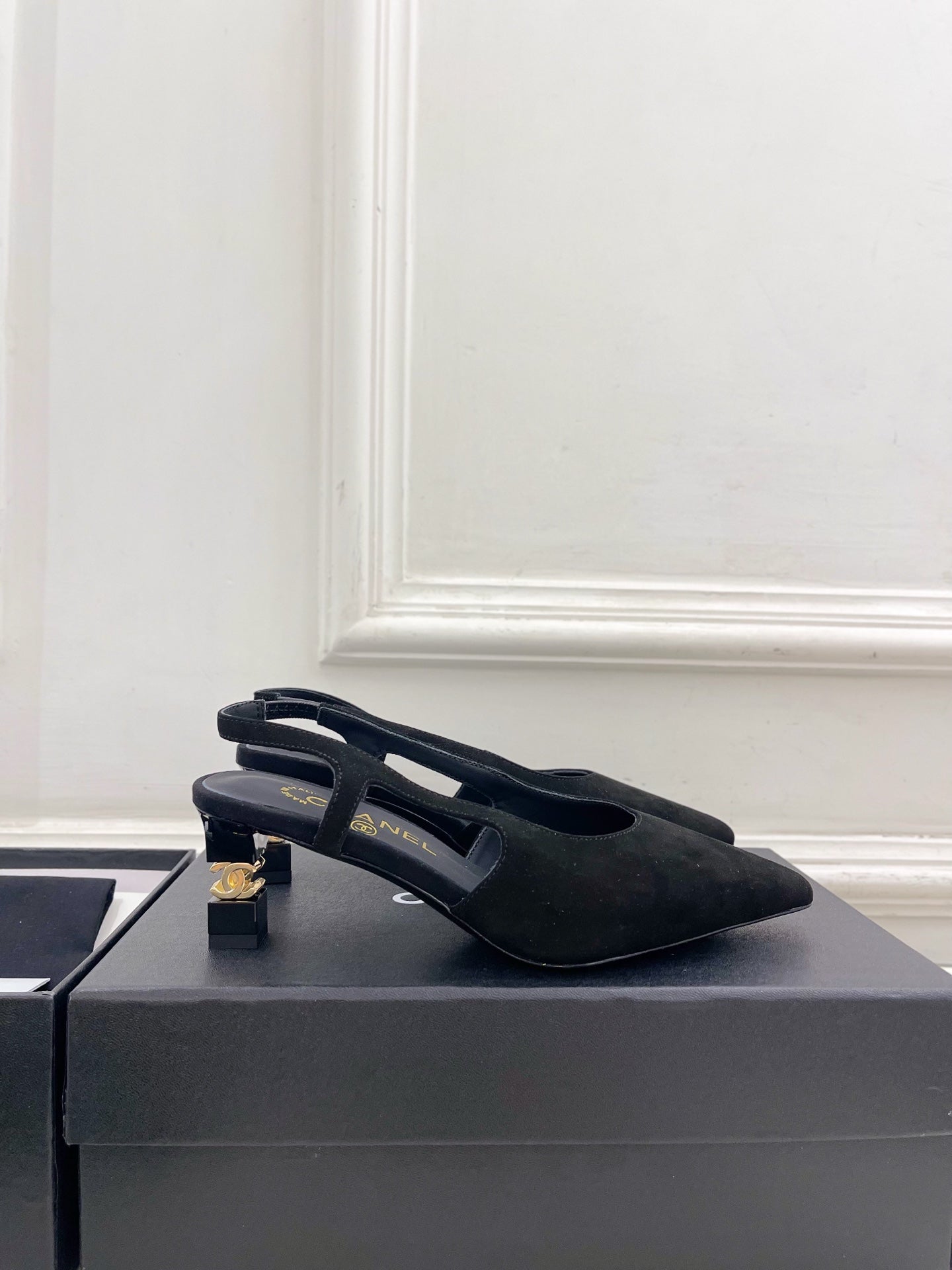 Chanel 2026 Slingback 55mm Black Suede Sheepskin