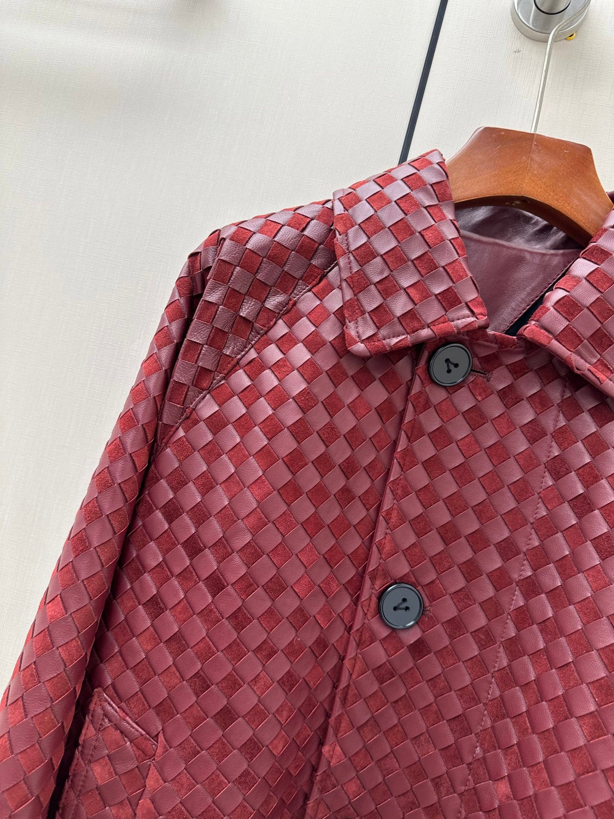 Bottega Veneta 2026 Intrecciato Jacket Burgundy Suede Leather 435115