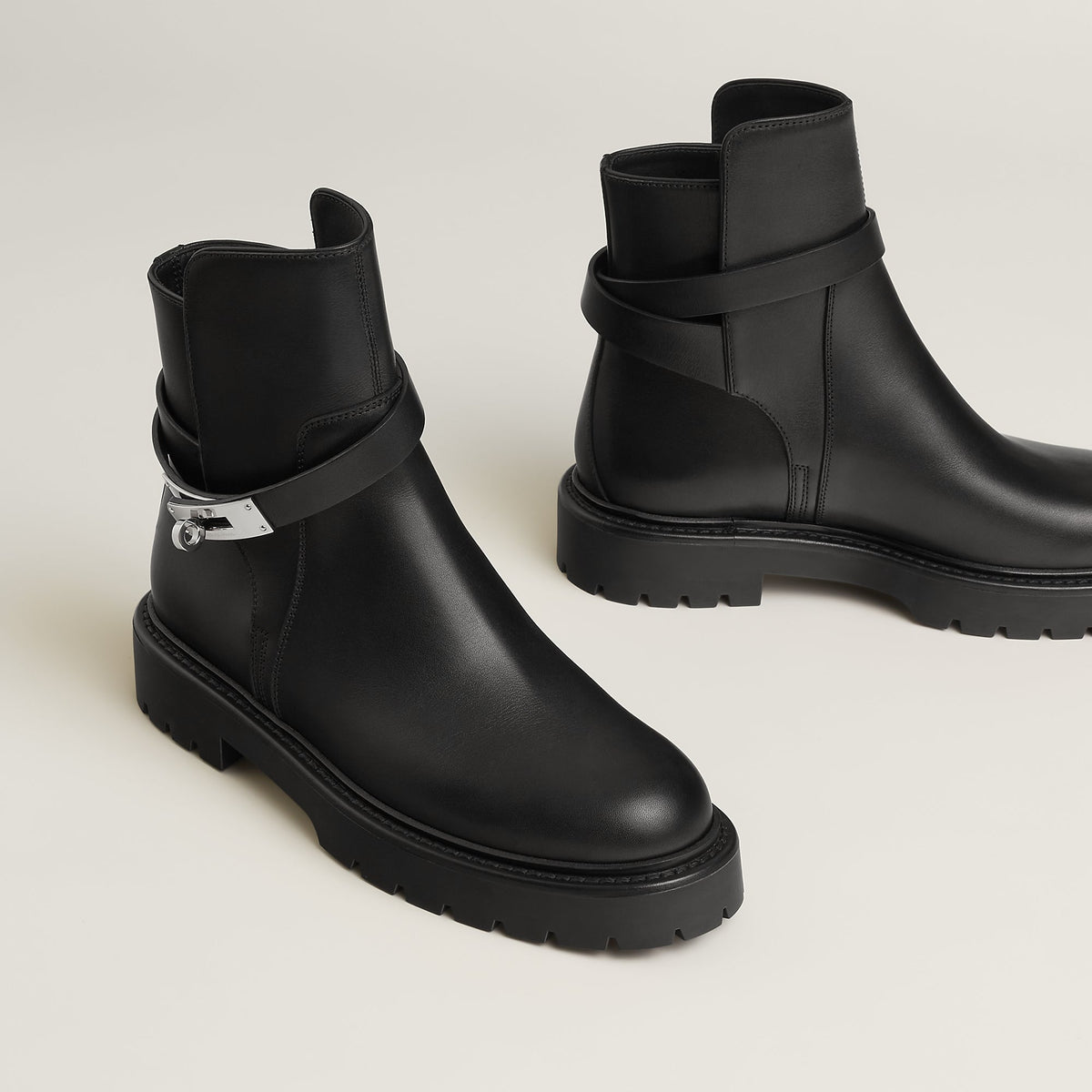 Hermes 2026 Jeff Ankle Boots Black Leather