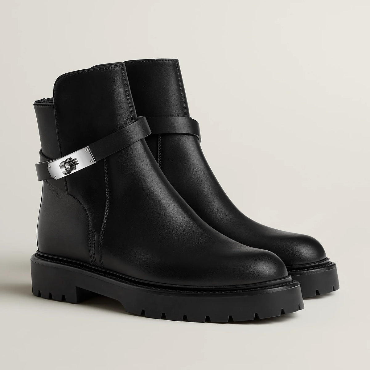 Hermes 2026 Jeff Ankle Boots Black Leather
