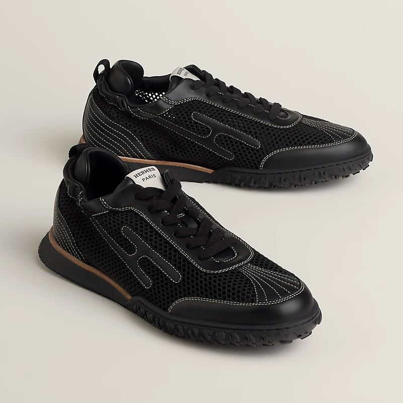 Hermes 2026 Jet Sneaker Black Fabric with Nappa Leather