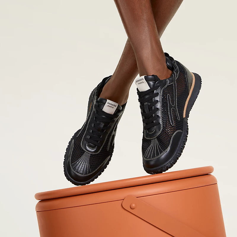 Hermes 2026 Jet Sneaker Black Fabric with Nappa Leather