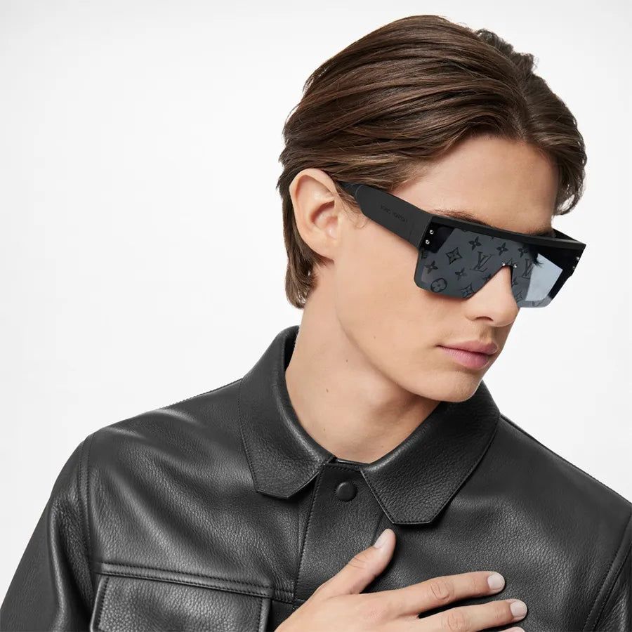 SQUARE SUNGLASS 581366 IN BLACK ACETATE MONOGRAM MASK ON LENS