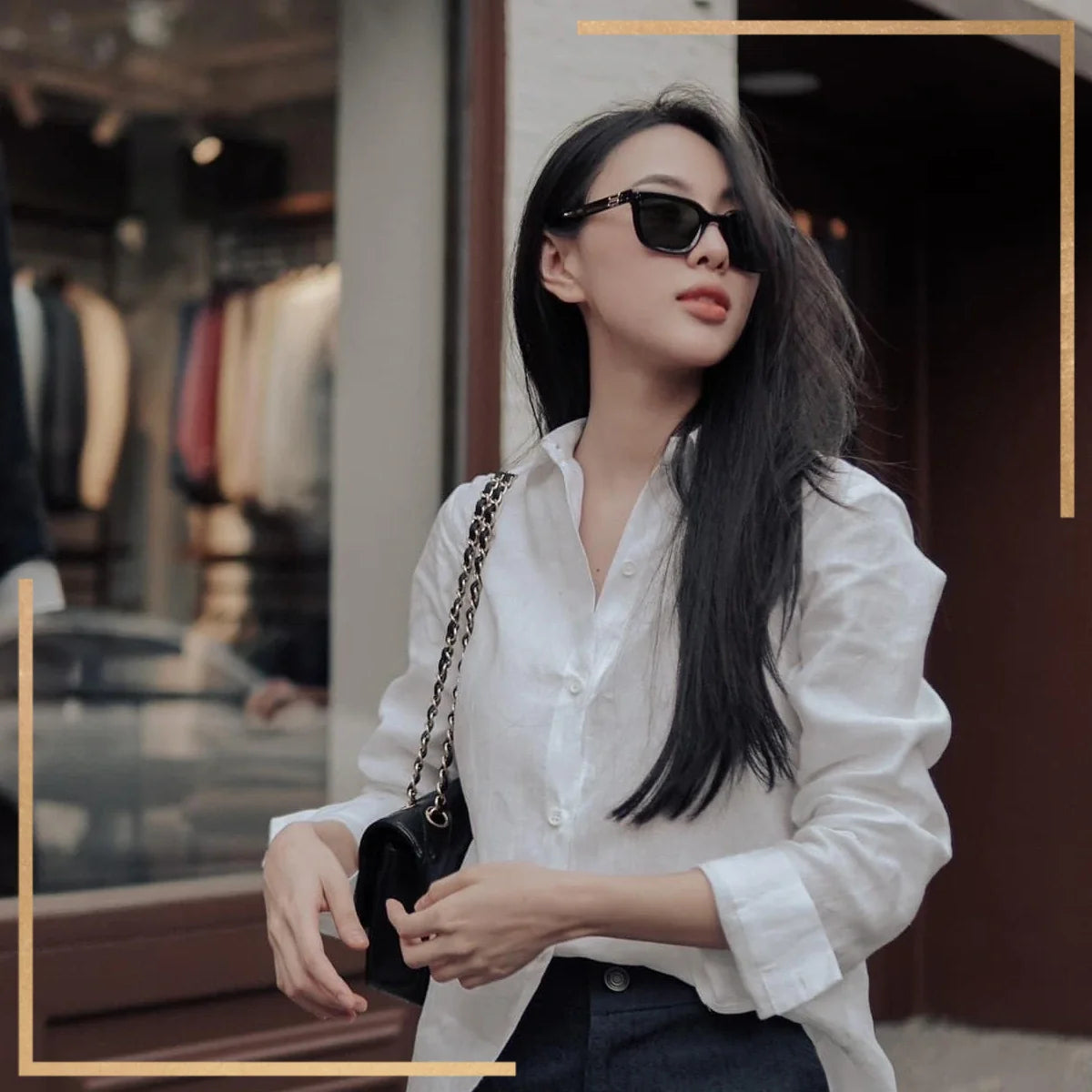 SQUARE SUNGLASS 575842 IN WHITE ACETATE