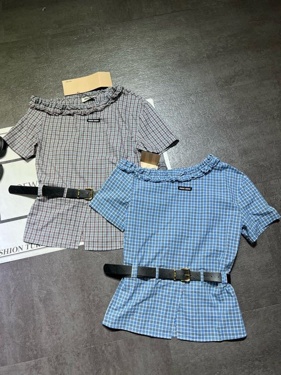 Miumiu 2026 Off-shoulder Belted Shirt Cotton